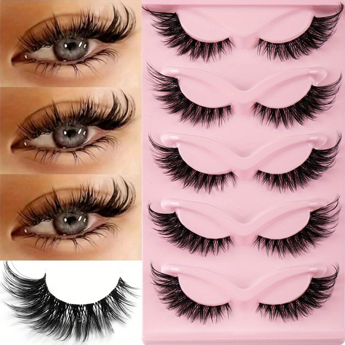 3 Boxes (15 Pairs) Cat Eye False Eyelashes – Natural Long Manga Lashes with Winged Elongated Ends