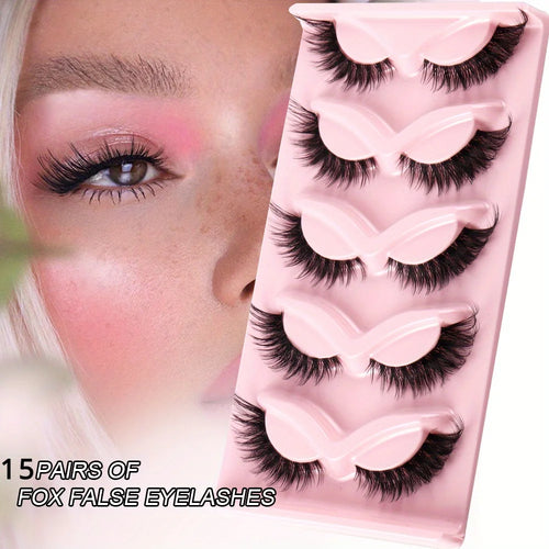 3 Boxes (15 Pairs) Cat Eye False Eyelashes – Natural Long Manga Lashes with Winged Elongated Ends
